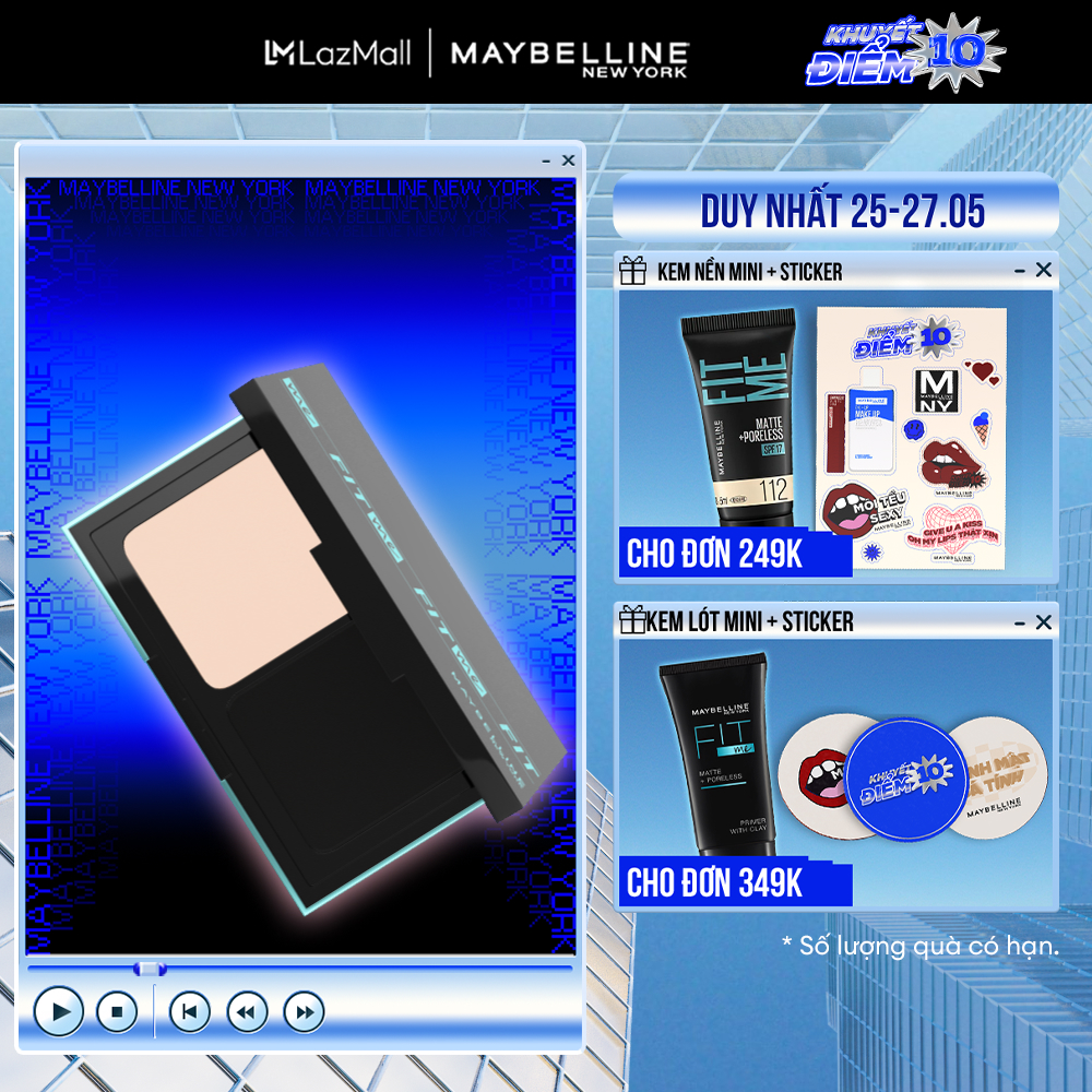 Phấn Nền Kiềm Dầu Chống Nắng Tiệp Mọi Tông Da SPF 44 Fit Me Skin-Fit Powder Foundation Maybelline New York 9g
