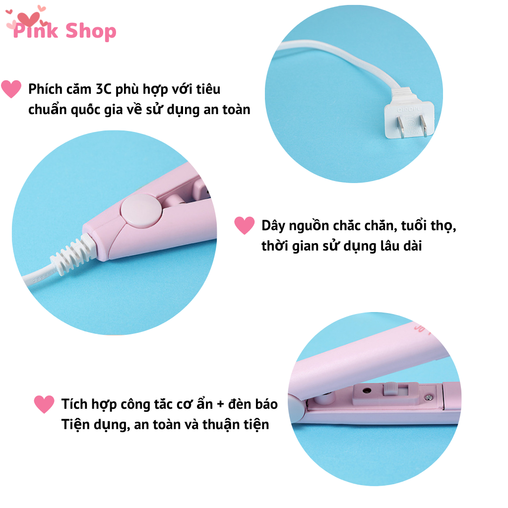 Máy uốn tóc, Máy duỗi tóc mini Pinkshop nhiều chức năng làm xoăn, cụp ép thẳng