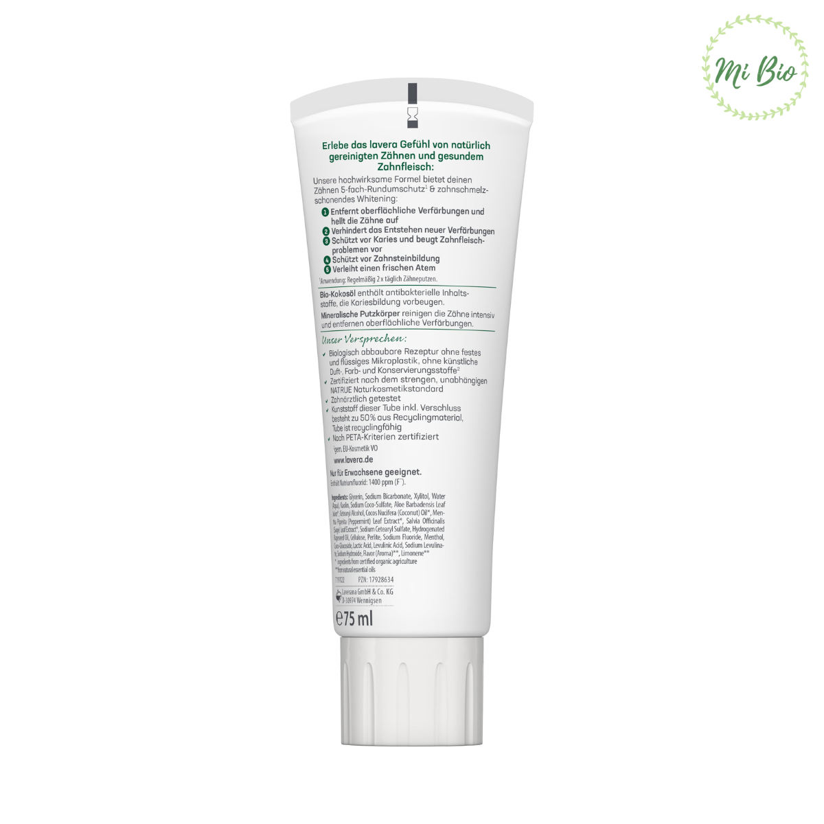 Kem đánh răng hữu cơ vị làm trắng răng vị dừa 75ml (Lavera)