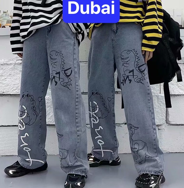 QUẦN BAGGY JEAN NAM NỮ UNISEX CHẤT BÒ ỐNG RỘNG DÀI THÊU KHỦNG LONG HÀN QUỐC HOT TREND DB-62 - DUBAI FASHION