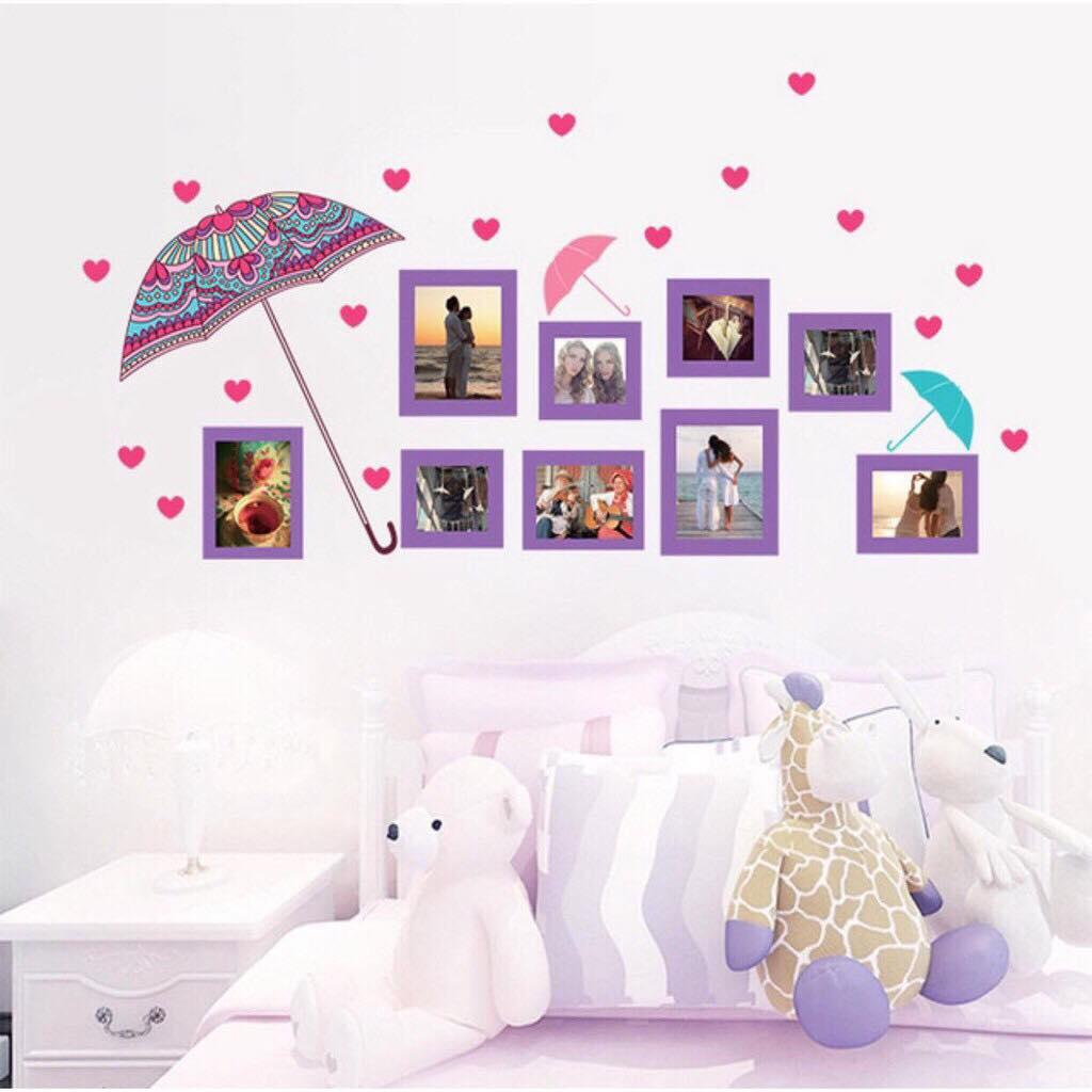 Decal dán tường mẫu ô tím khung ảnh lãng mạn