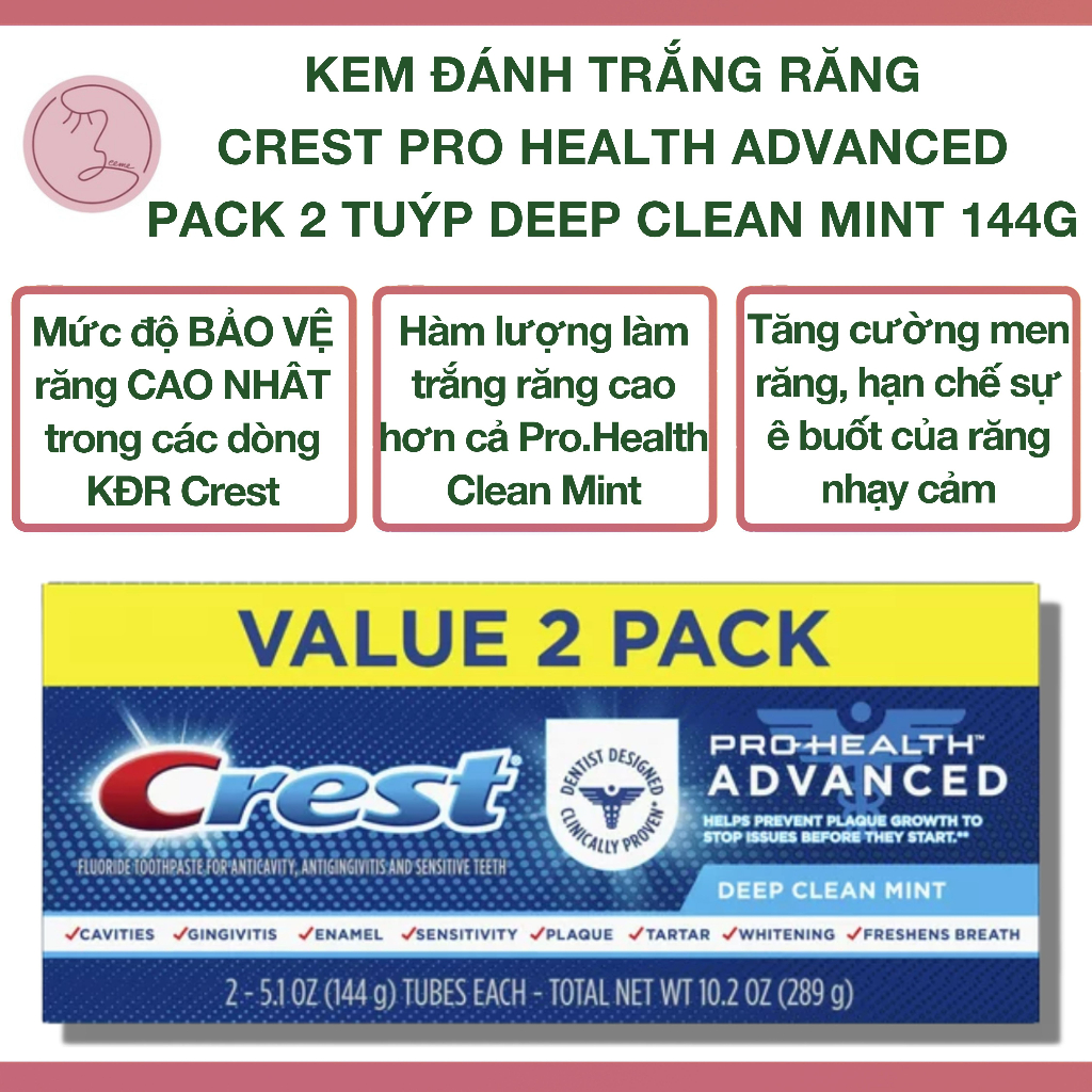 Kem Đánh Trắng Răng Crest 3D White Complete Scope, Pro Health Gum Detoxify, Densify Restore, Repair Protection Các Loại Bảo Vệ Men Răng