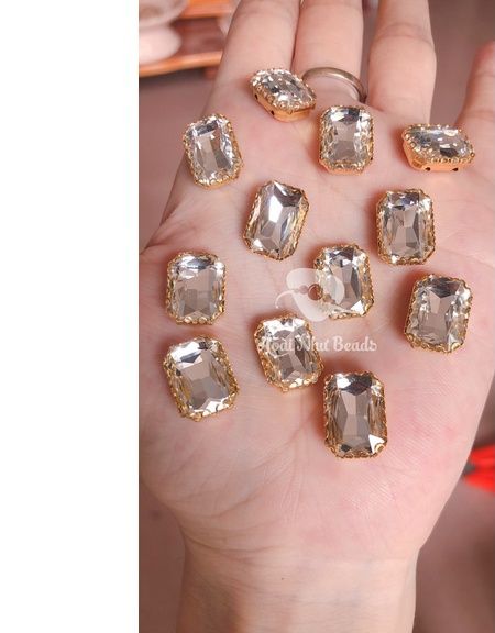 Gói 20 Viên Đá kết chữ nhật 13x18mm chấu vàng đính kết handmade