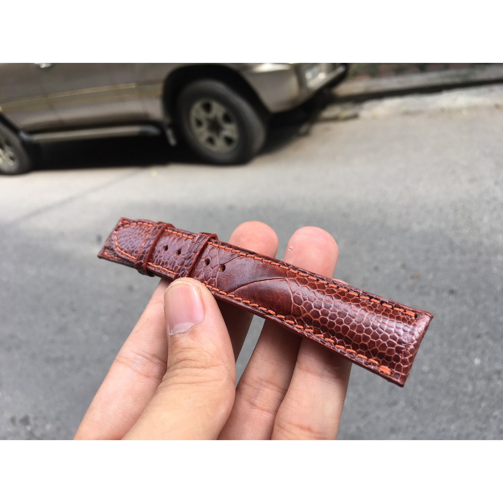 Dây đồng hồ da đà điểu màu nâu đỏ (Trong lót da bò)