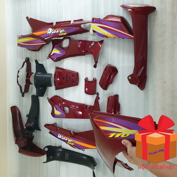 [QUÀ TẶNG LÊN ĐẾN 200K - TẶNG TEM] Dàn áo xe wave nhỏ - vỏ nhựa xe Wave alpha - wave zx - wave 110 đời xe 1997 đến 2006, nhựa nguyên sinh ABS màu đỏ đun