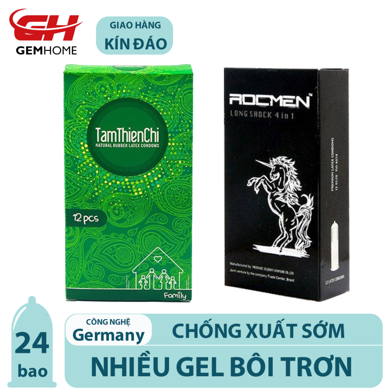 Combo 1 Hộp Bao Cao Su Tâm Thiện Chí Familyg + và 1 hộp bcs Romen đen, chống xuất sớm khi qh, bcs có gân ,gai tăng cảm xúc GEMHOME