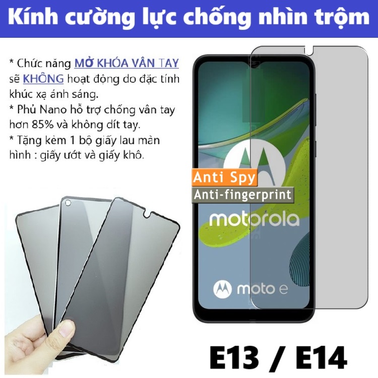 Cường lực Chống nhìn trộm Motorola Moto E13 / E14 (Full Màn, Full Keo)
