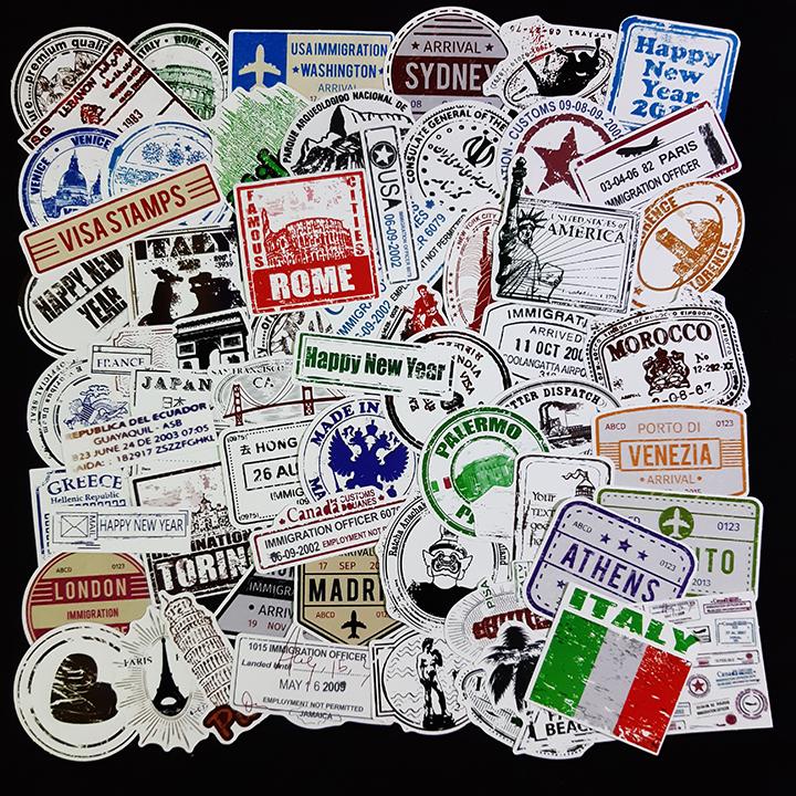 Bộ Sticker dán cao cấp chủ đề ĐÓNG DẤU PASSPORT - Dùng dán Xe, dán mũ bảo hiểm, dán Laptop...