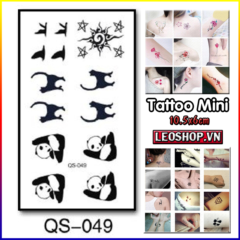 Hình xăm dán mini mèo, gấu trúc 10x6cm