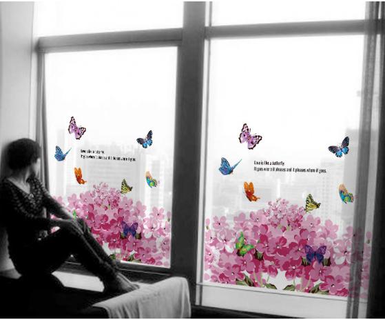 Decal trang kính cao cấp - hoa bướm hồng -dk7010