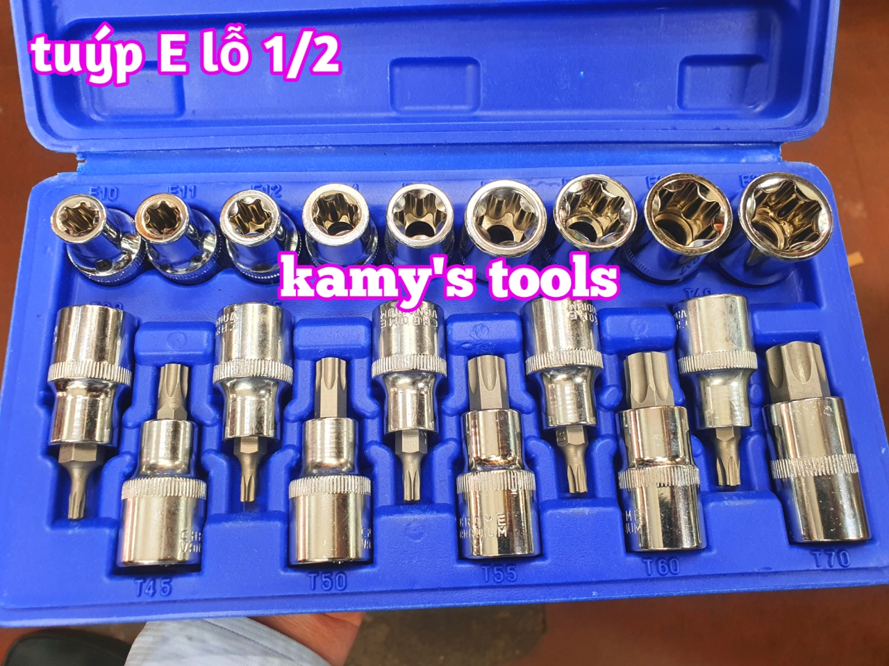 Bộ Tuýp E E10-E24 Bộ Tuýp Lú Đầu Sao T20-T70 Đầu Vuông 12.7mm, Bộ Khẩu E, Bộ Khẩu Lú Đầu Sao