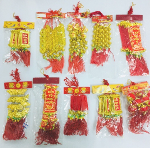 Combo 200 dây liễng trang trí tết vàng đại chữ việt in trên vải nhung B2