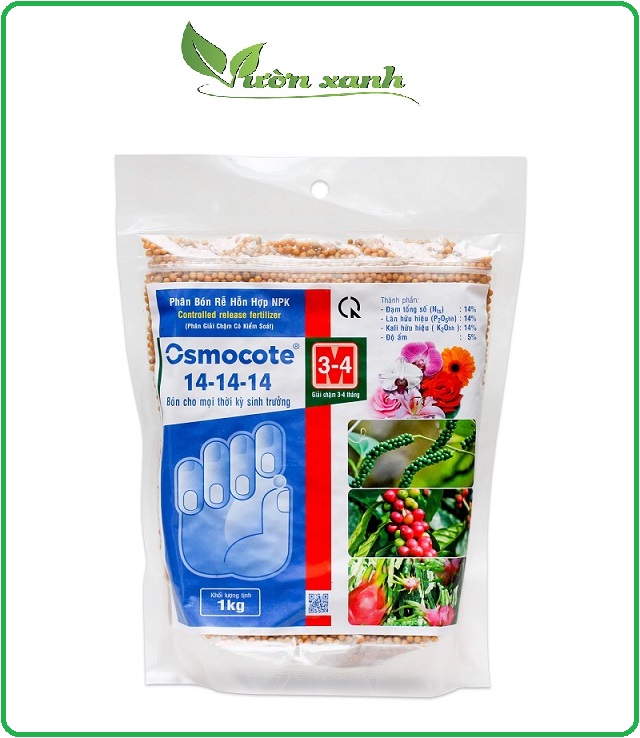 Phân vàng Osmocote 14-14-14 tan chậm 1kg chuyên dùng cho phong lan, sen đá, hoa hồng,..