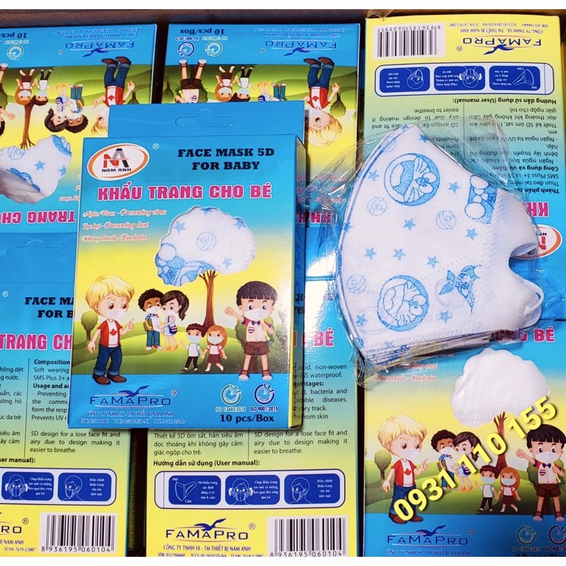 [HCM]Combo 05 Hộp 50 cái khẩu trang trẻ em 5D mask kháng khuẩn Famapro Nam Anh - cho bé (1 - 4 ) tuổi