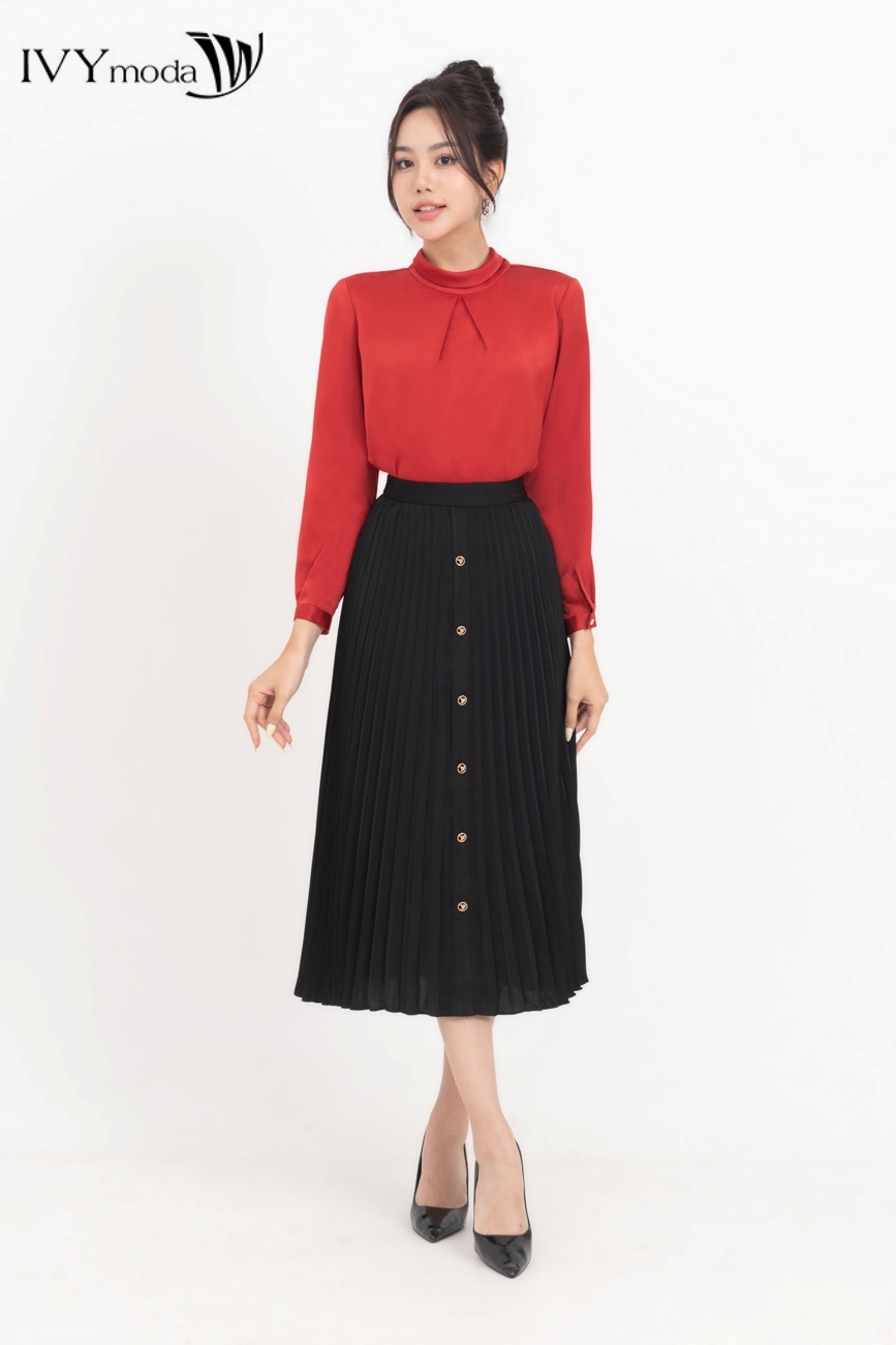 Chân váy lụa xếp ly 2 lớp ivy moda ms 31m7729