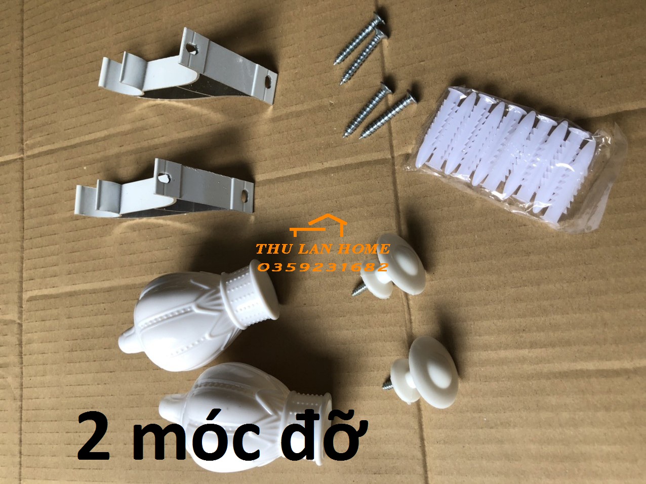 Combo PHỤ KIỆN LẮP ĐẶT RÈM CỬA ( trụ móc đỡ, đầu bịt thanh, núm treo dây cột)