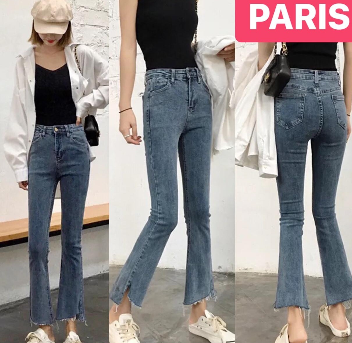 QUẦN JEAN NỮ CHẤT BÒ XANH ỐNG BASS LOE LƯNG CAO NÂNG MÔNG HÀN QUỐC PR-532 CAO CẤP - PARIS FASHION