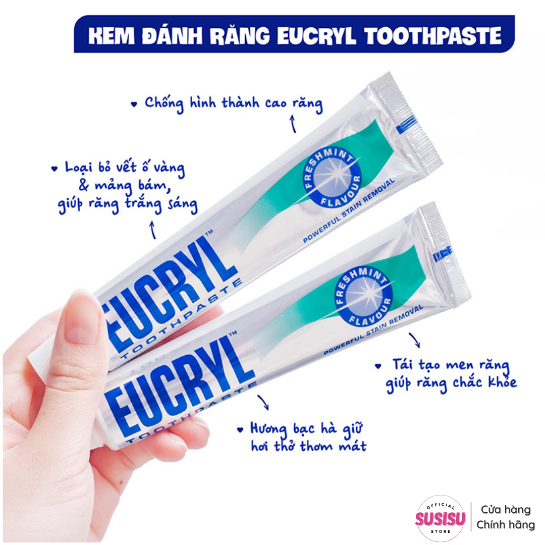 Kem đánh răng Eucryl - KĐR bạc hà thơm mát Eucryl Toothpaste Freshmint 62g