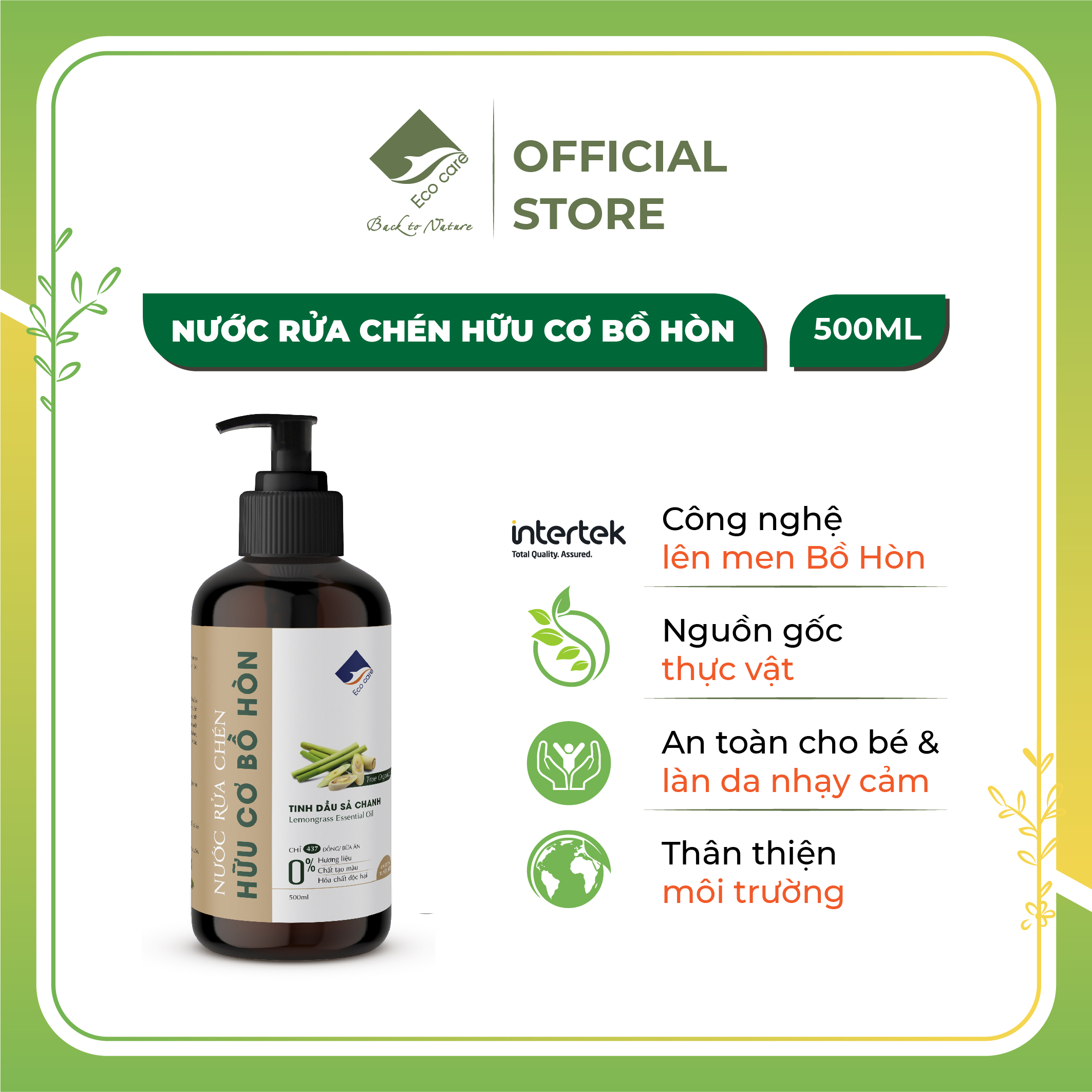 Nước rửa chén hữu cơ bồ hòn Ecocare