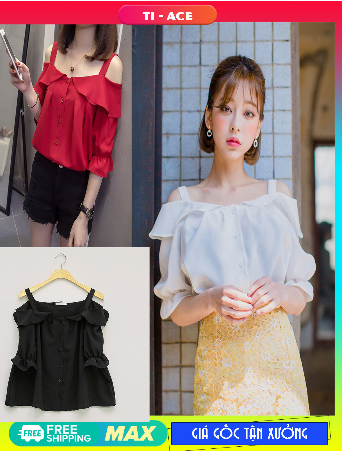 [HCM]ÁO KIỂU RỚT VAI HÀN QUỐC ( KÈM QUÀ TẶNG NGẪU NHIÊN)