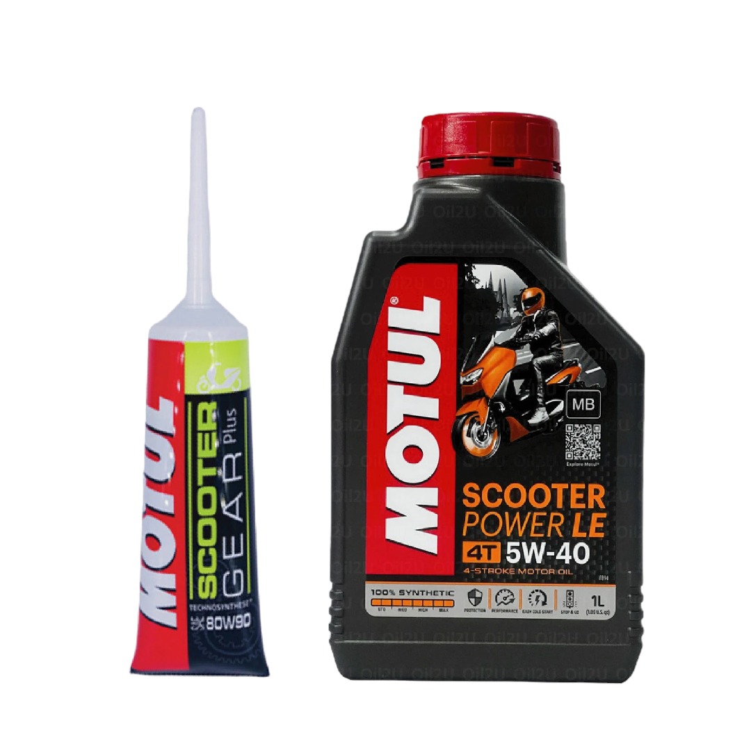 NHỚT MOTUL SOOCTER POWER LE 5W-40 1L & NHỚT HỘP SỐ MOTUL GEAR PLUS 120ml