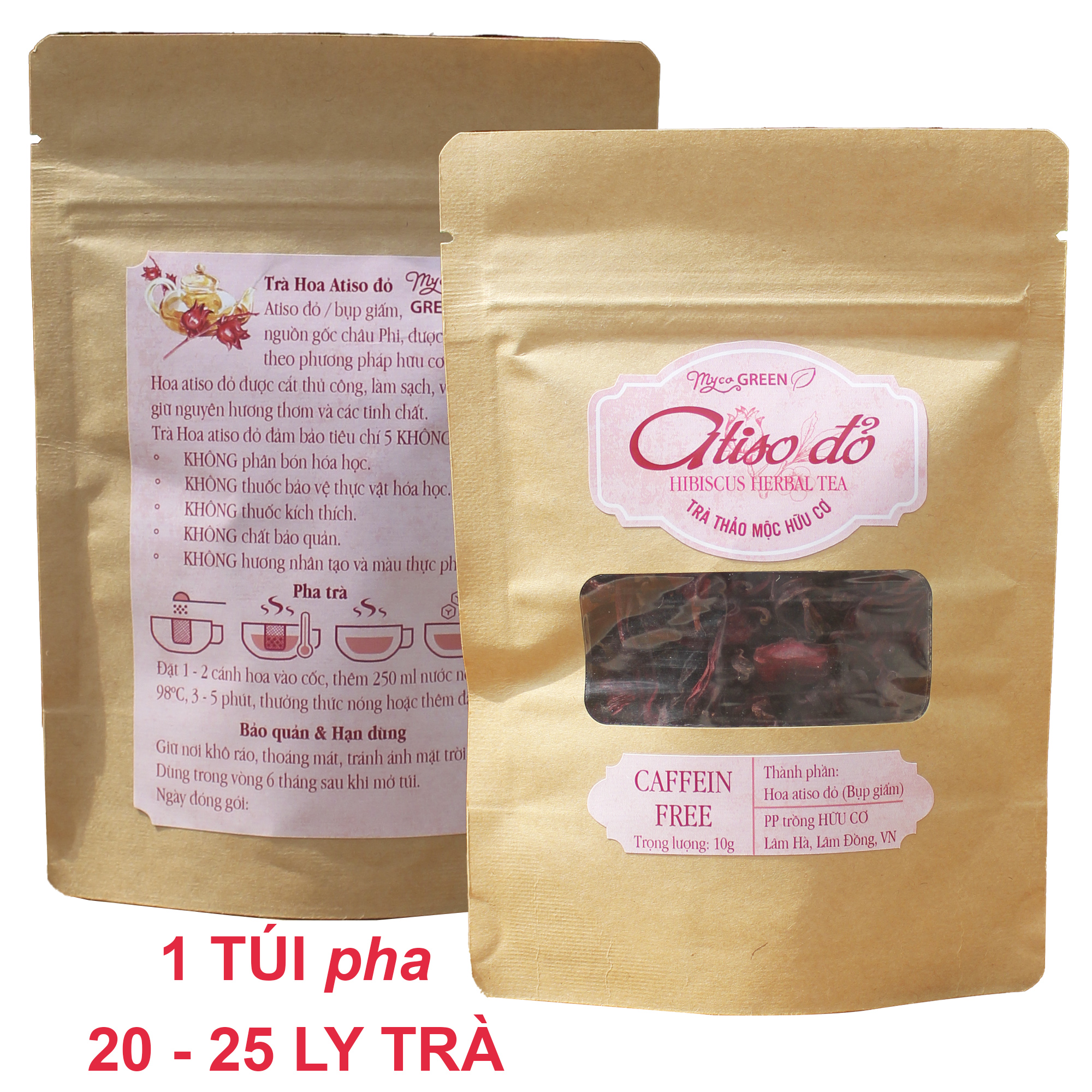 MycoGREEN, Trà Thảo Mộc Hoa Atiso Đỏ, PP trồng Hữu Cơ (10g)