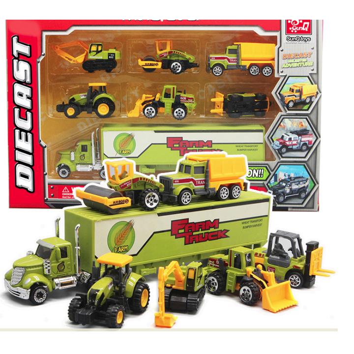 Bộ xe công trình die cast mini tỉ lệ 1:64 đồ chơi trẻ em bằng hợp kim và nhựa