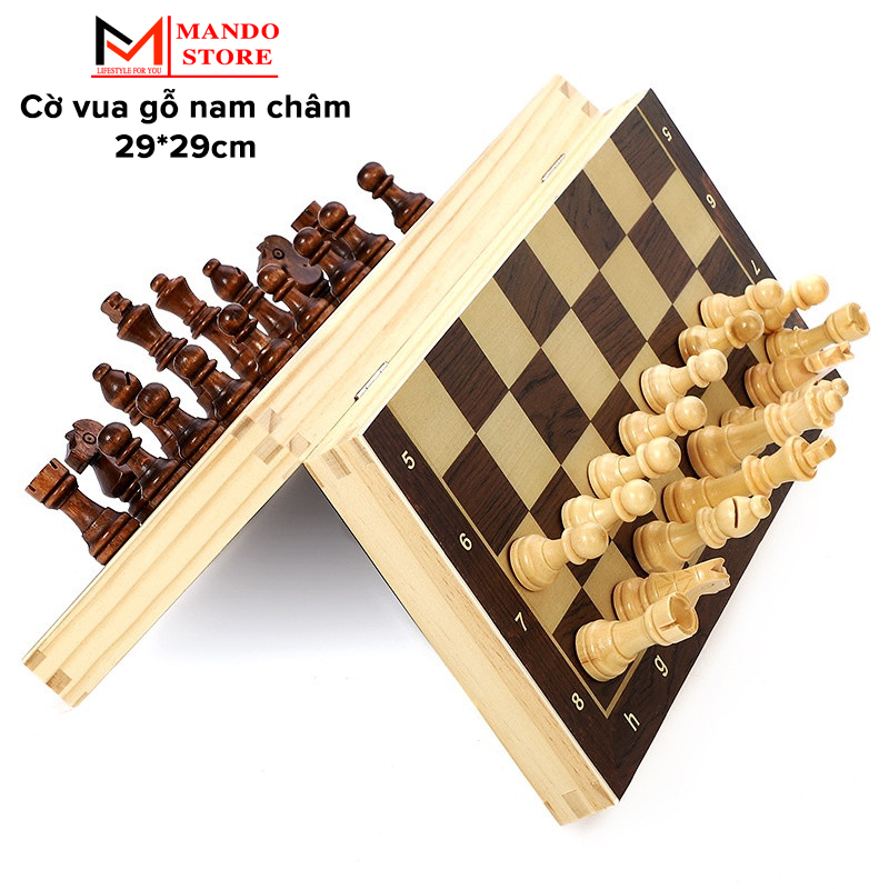 Cờ Vua Bằng Gỗ Có Loại Gắn Nam Châm - Bộ Cờ Vua Cao Cấp Bằng Gỗ Thông Tự Nhiên Kích Thước Chuẩn 29 x 29 x 2.5 Cm
