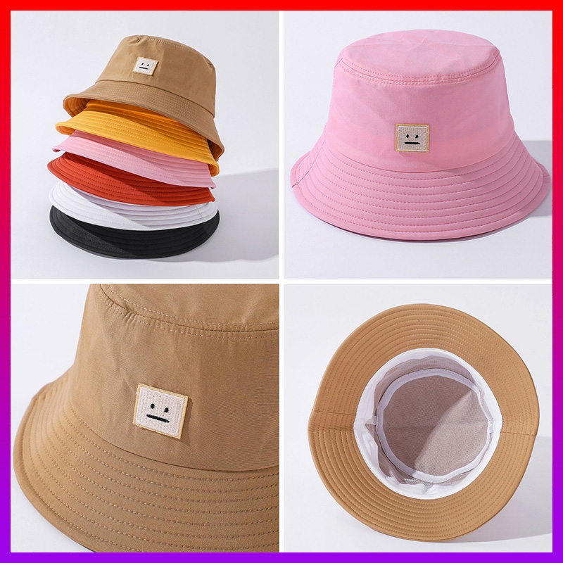 Nón bucket trơn màu thêu icon cá tính - Nón tai bèo cute