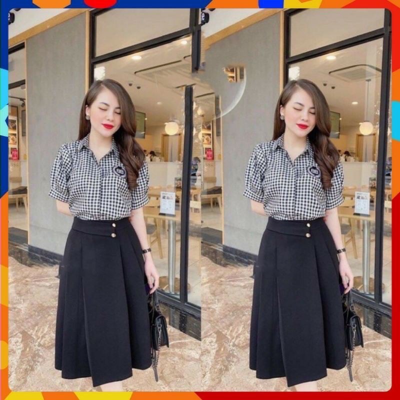Chân Váy Dài Qua Gối_Phối 2 Cúc