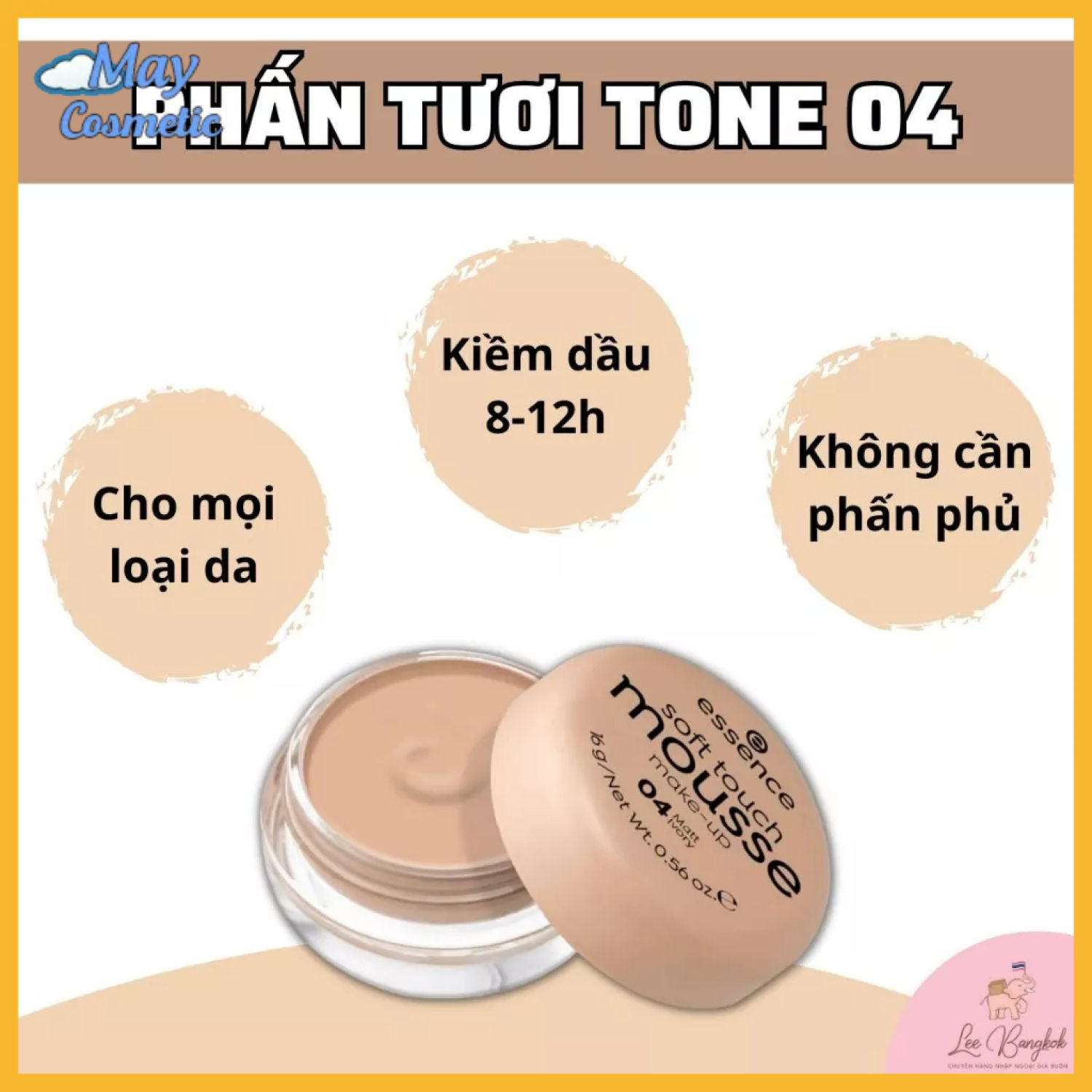 Phấn tươi ESSENCE MOUSSE ĐỨC [CHÍNH HÃNG] SOFT TOUCH MOUSSE Phấn Phủ Kem Nền, Siêu Mịn, Siêu Che Phủ, Màu 04, 16g