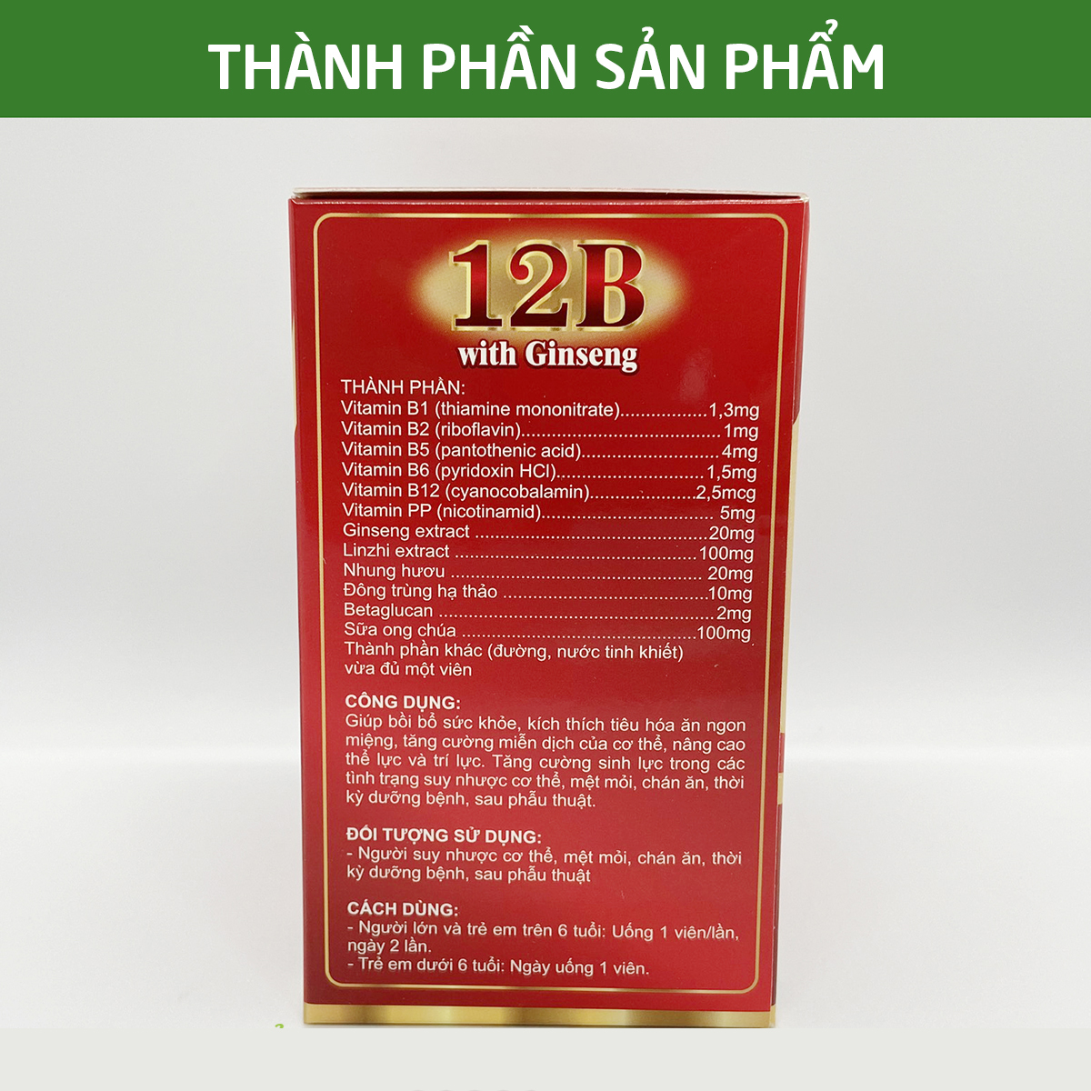 Viên uống Vitamin B tổng hợp 12B With Ginseng bồi bổ cơ thể tăng sức đề kháng ăn ngon ngủ ngon - Hộp 100 viên