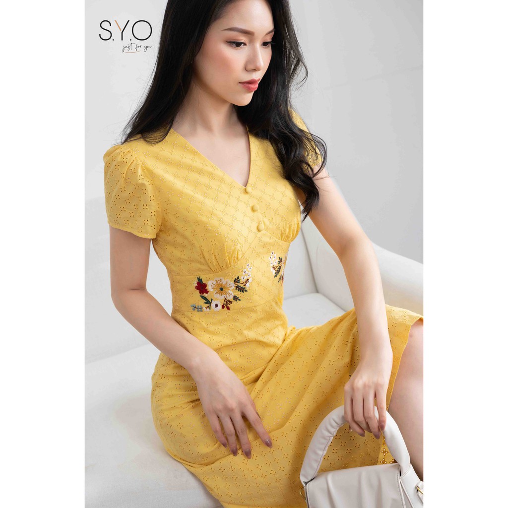 Đầm A Vải Thô Thêu Đục Lỗ D3012-21