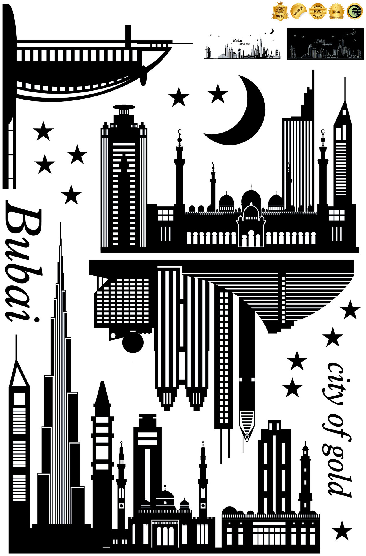 Decal dán tường thành phó dubai dạ quang ABQ 9616