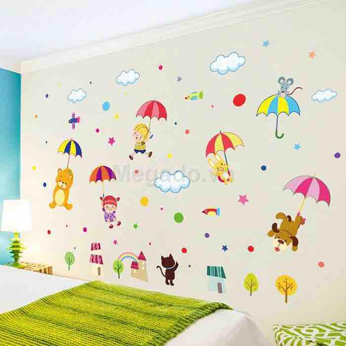 Decal tranh dán tường thú che ô