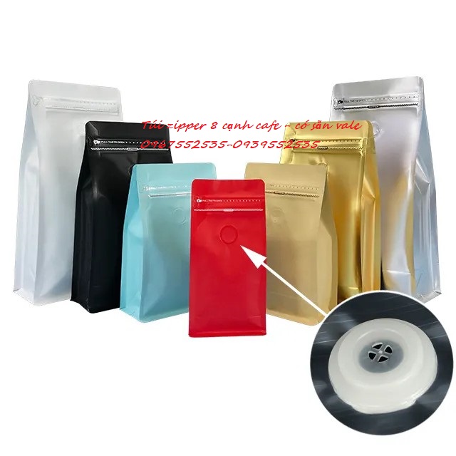 [ĐÃ ĐÓNG VAL - 1kg/size] Túi Ziplock 8 cạnh cafe, nhiều màu -  (full size: 250gr, 500gr, 1kg)