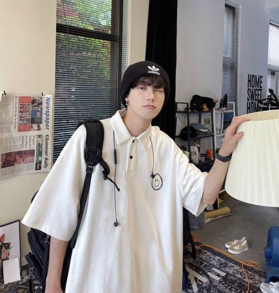 Áo thun polo nam nữ mặt cười form rộng tay lỡ unisex hàn quốc