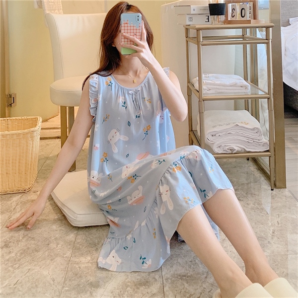 Váy ngủ cộc tay đầm ngủ dáng suông chất cotton mềm mát họa tiết hoạt hình  dễ thương VN-02 | Shopee Việt Nam