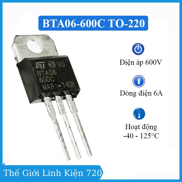 Linh kiện điện tử triac bta06-600c to-220 điện áp 600v 6a