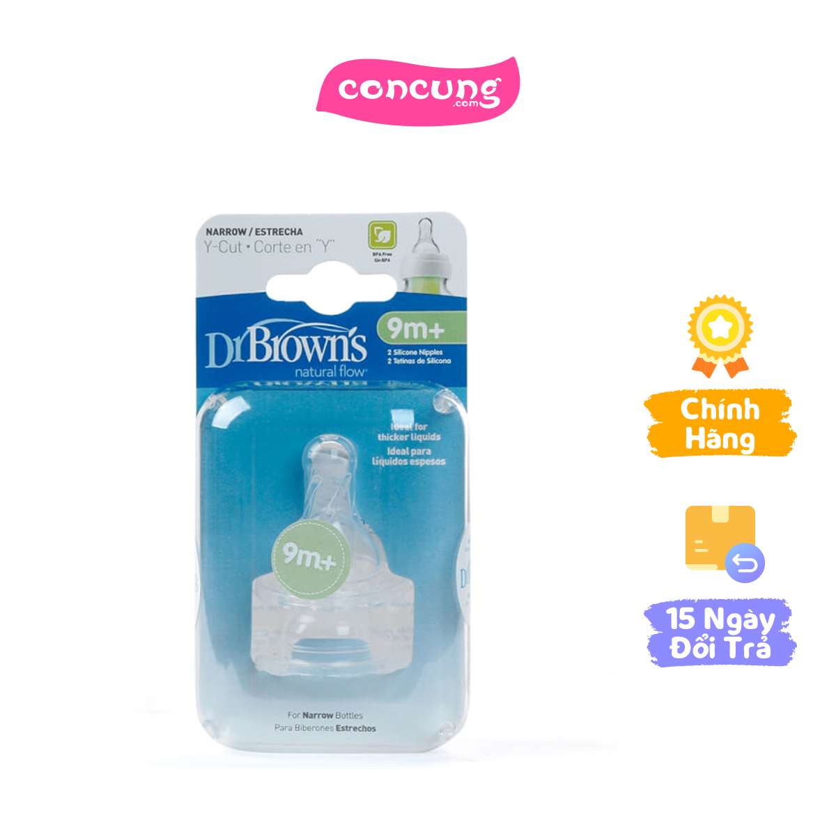 Núm ty thay thế Silicon Dr.Brown's Cổ hẹp (2 cái, Y cut)