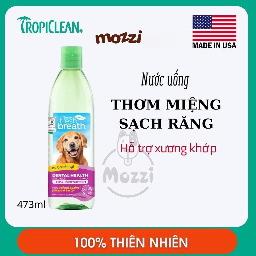 Nước vệ sinh răng miệng Tropiclean Fresh Breath pha uống Chai 473ml cho chó mèo