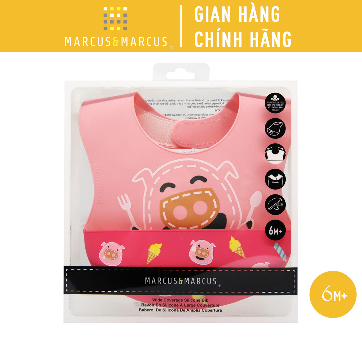 Yếm silicon ăn dặm cổ dán cho bé Marcus & Marcus,  từ 6 tháng - Pokey