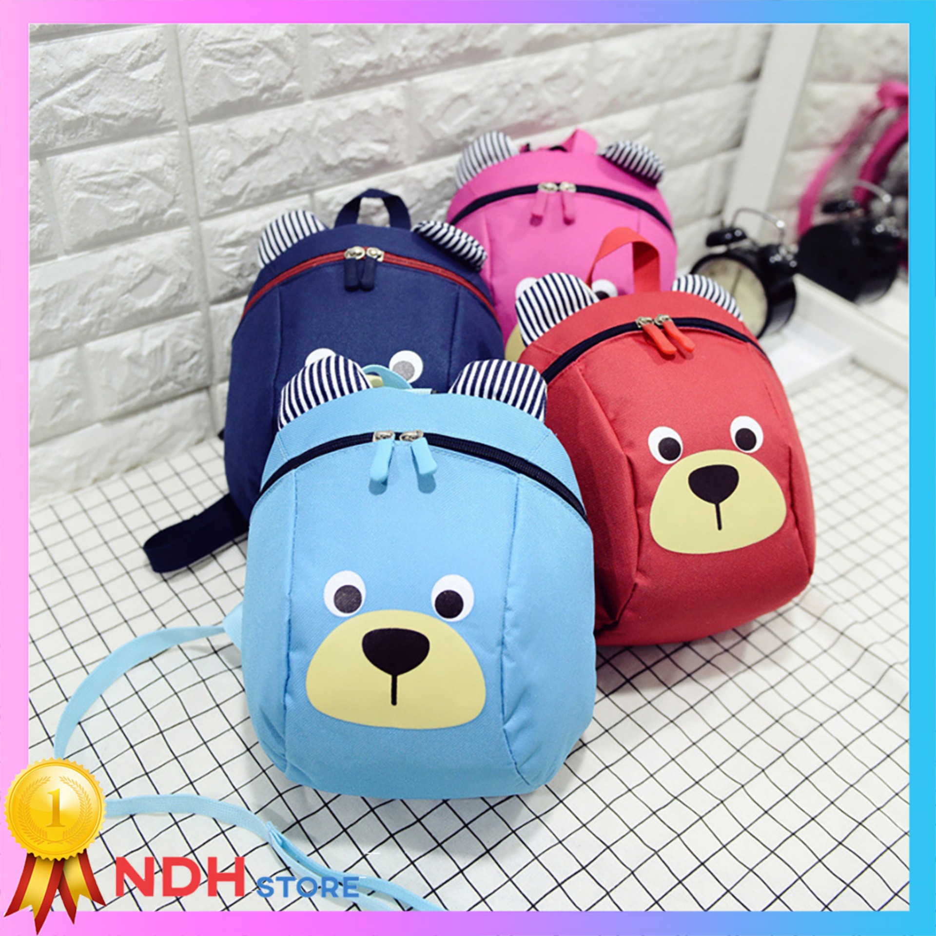 BA LÔ ĐI HỌC CHO BÉ HÌNH GẤU CÓ DÂY CHÔNG LẠC NHIỀU MÀU_Balo mầm non Balo cho bé gái Balo cho bé trai Ba lô trẻ em Balo đi học nữ Balo hoạt hình dễ thương Balo hình thú