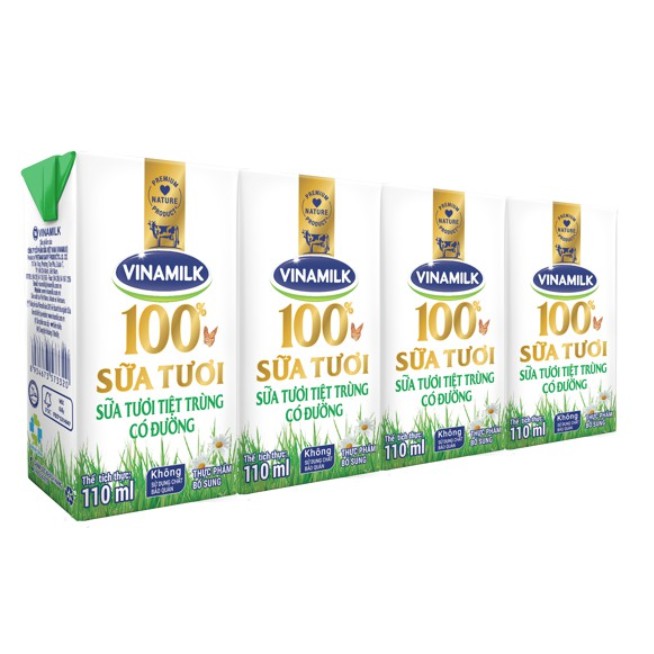 Vỉ sữa tươi có đường Vinamilk 100% Sữa Tươi 110ml