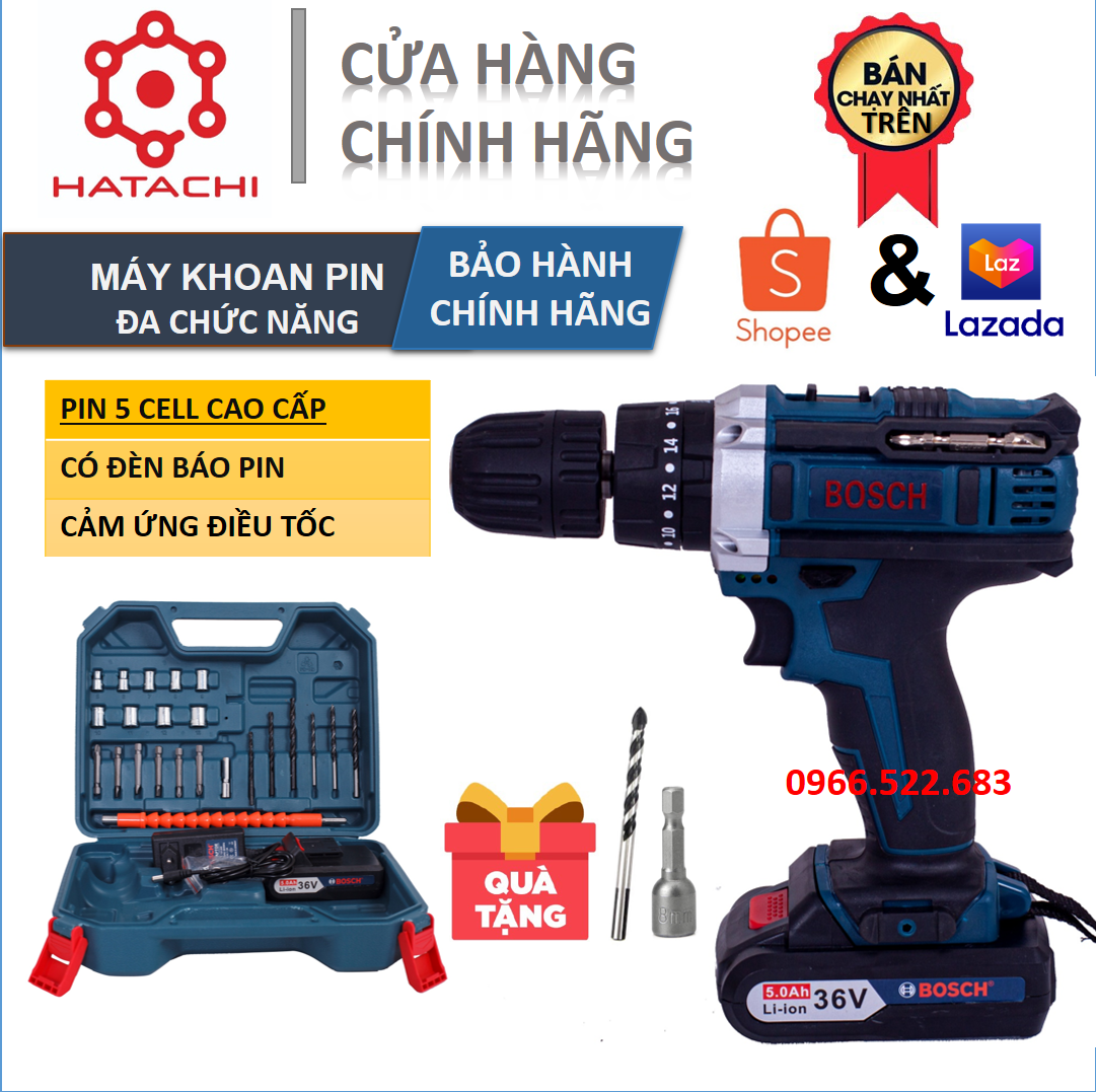 Máy khoan pin | Pin 2000 mah | Máy khoan pin 36V BOSCH 3 chức năng | Có búa, khoan tường