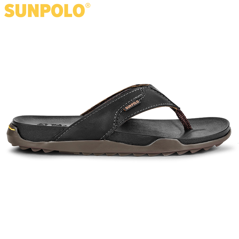 Dép kẹp nam da bò Dép xỏ ngón SUNPOLO KEP015 (Nâu bò)