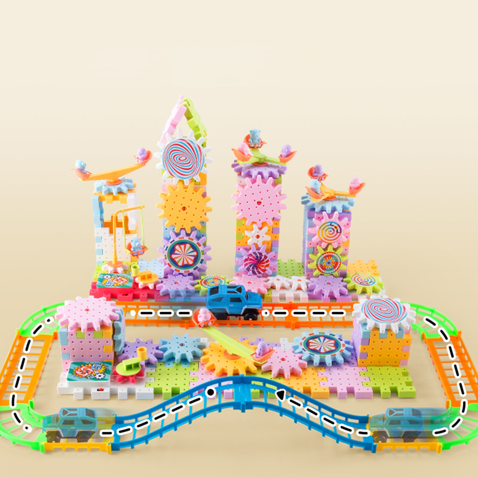 ASTELLA 1 Set Building Block Electronic Gears Hand-eye Coordination Improvement Variable Amusement Park Building Assembly Toy for Christmas Gift