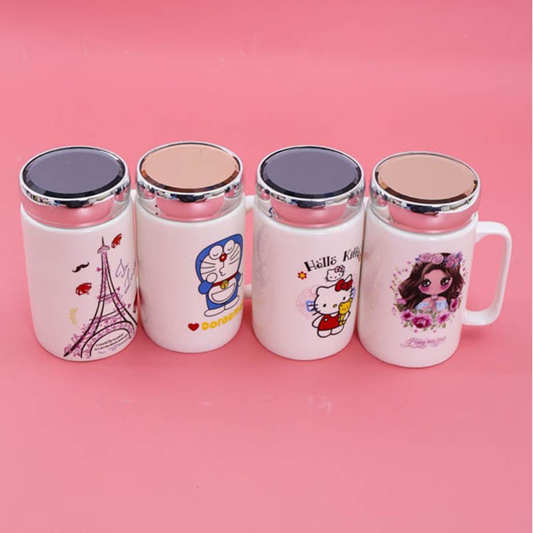 Ly sứ giữ nhiệt cao cấp, Ly sứ có nắp tráng gương có tay cầm