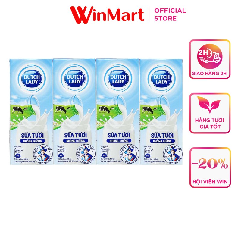 [Siêu thị WinMart] - Lốc 4 hộp sữa tươi tiệt trùng Dutch lady có đường 180ml