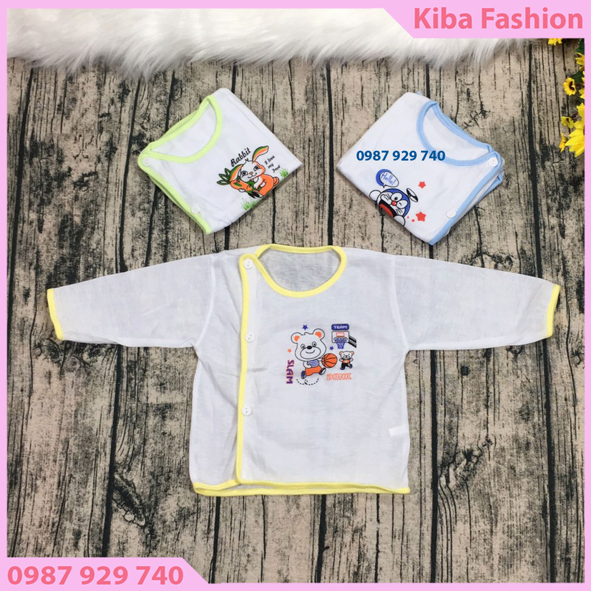 Combo 10 Áo Tay Dài nền trắng cho bé trai bé gái sơ sinh từ 2-7kg 10ADIHNT áo dài tay cho bé đồ sơ sinh quần áo sơ sinh